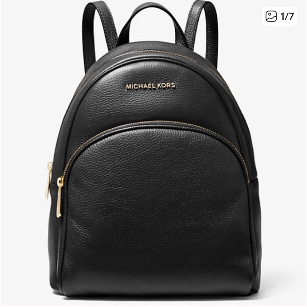 Michael Kors NWT Abbey Black Pebble Leather Backpack Gold accents
